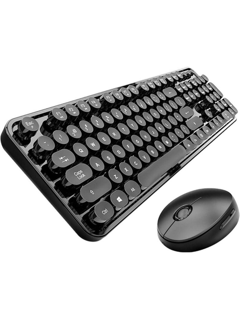 Wireless Keyboard and Mouse Combo, Retro Typewriter Style Keyboard with Round